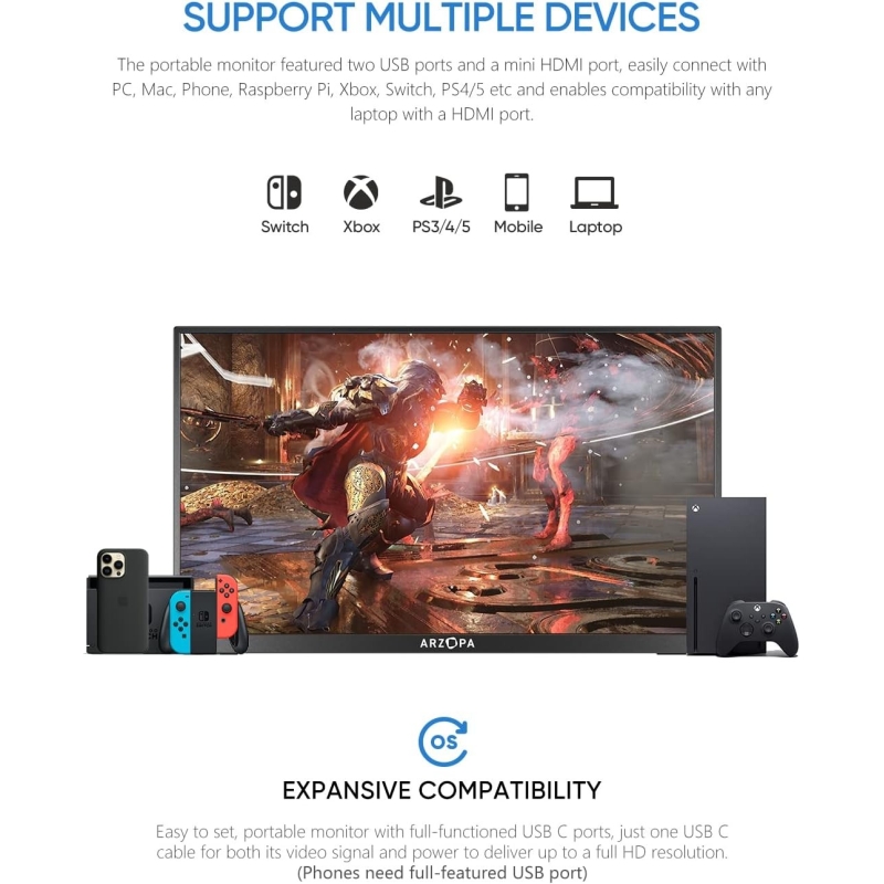 Monitor portatile Arzopa A1 Gamut Slim 14" FHD - MAC/PC/XBOX/PS5