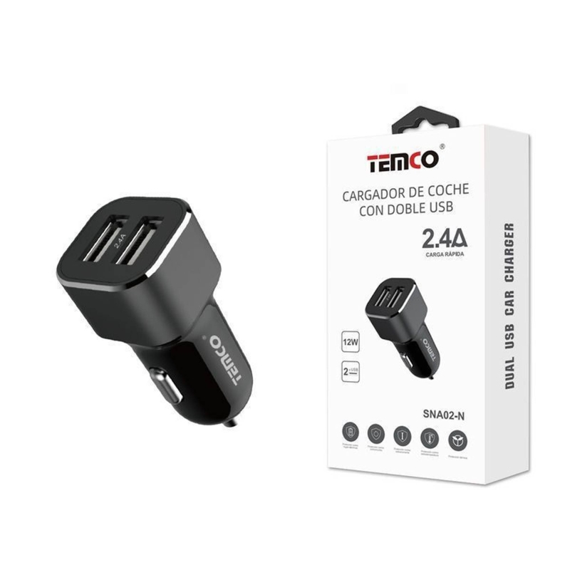 CARREGADOR DE CARRO DUPLO USB 2.4A PRETO