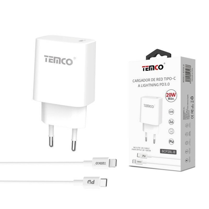 Compra Pacchetto caricabatterie USB-C PD20W + cavo Lightning 3A 1m | Bianco