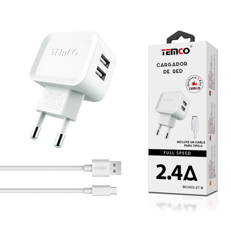 Acquista Pacchetto caricatore doppio USB 2.4A + cavo USB-C 2A 1m | Bianco