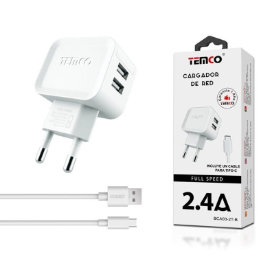 Acquista Pacchetto caricatore doppio USB 2.4A + cavo USB-C 2A 1m | Bianco