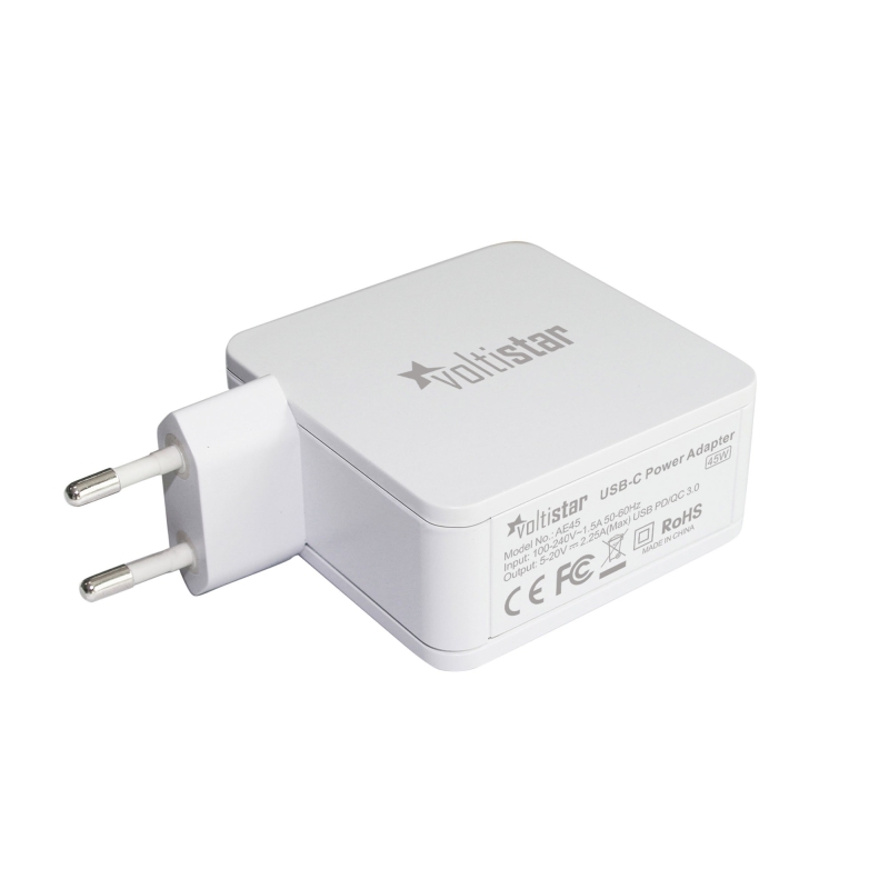 CARGADOR MULTIVOLTAJE USB-C PARA PORTÁTIL 5V-20V 2.25A 45W BLANCO