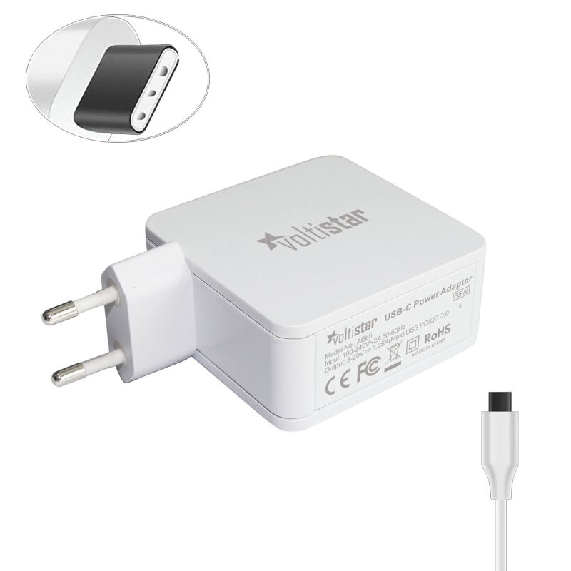CARGADOR MULTIVOLTAJE USB-C PARA PORTÁTIL 5V-20V 3.25A 65W BLANCO