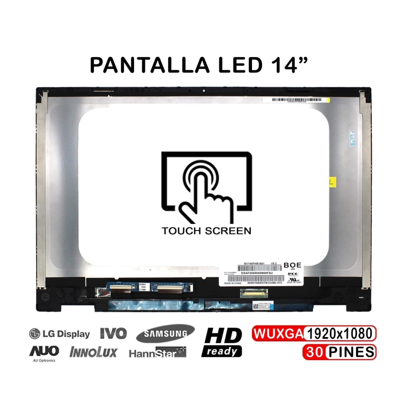 SCHERMO LED FULL TOUCH DA 14" PER COMPUTER PORTATILE HP PAVILION X360 14-DW 14-DWXXX SERIES CON CORNICE