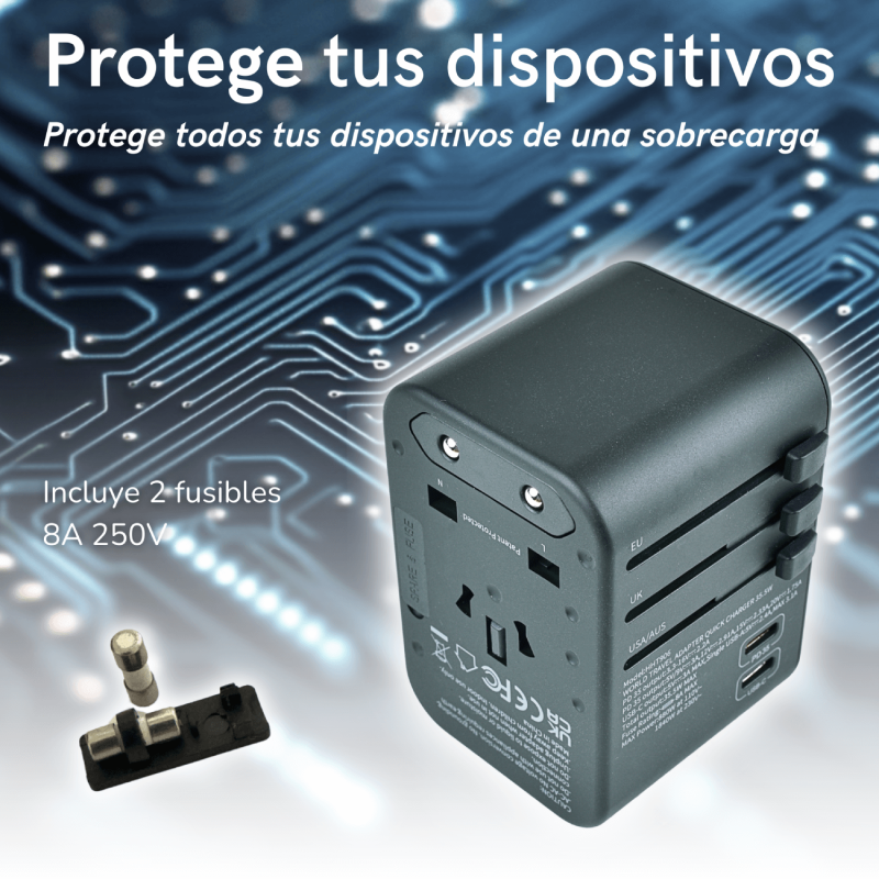 Adaptador de ficha universal Voltistar HHT906 PD USB-C Max 35.5W