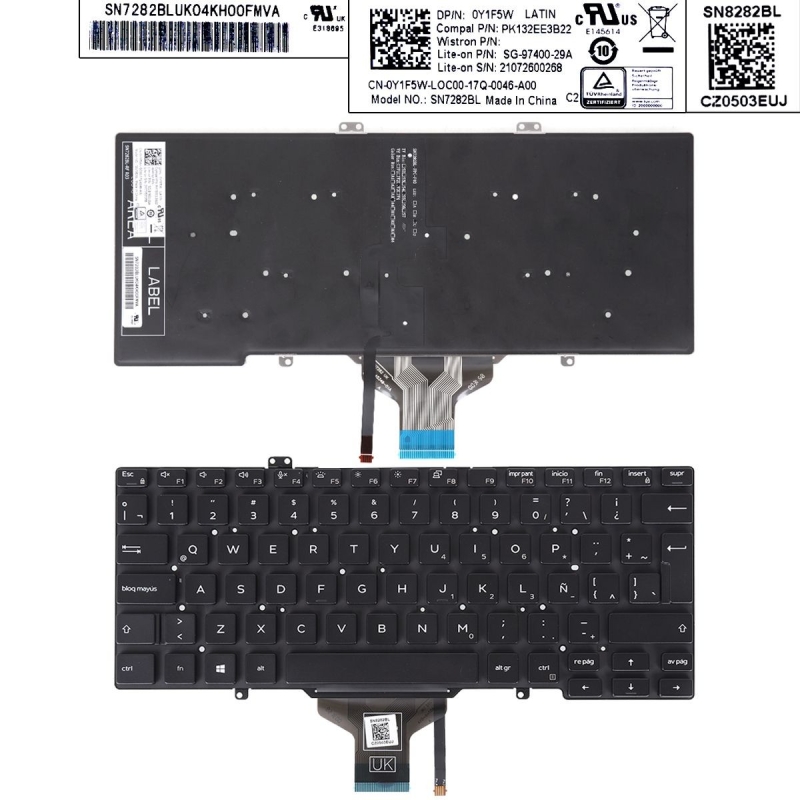 Teclado retroiluminado para portátil Dell Latitude 3400 5400 Negro