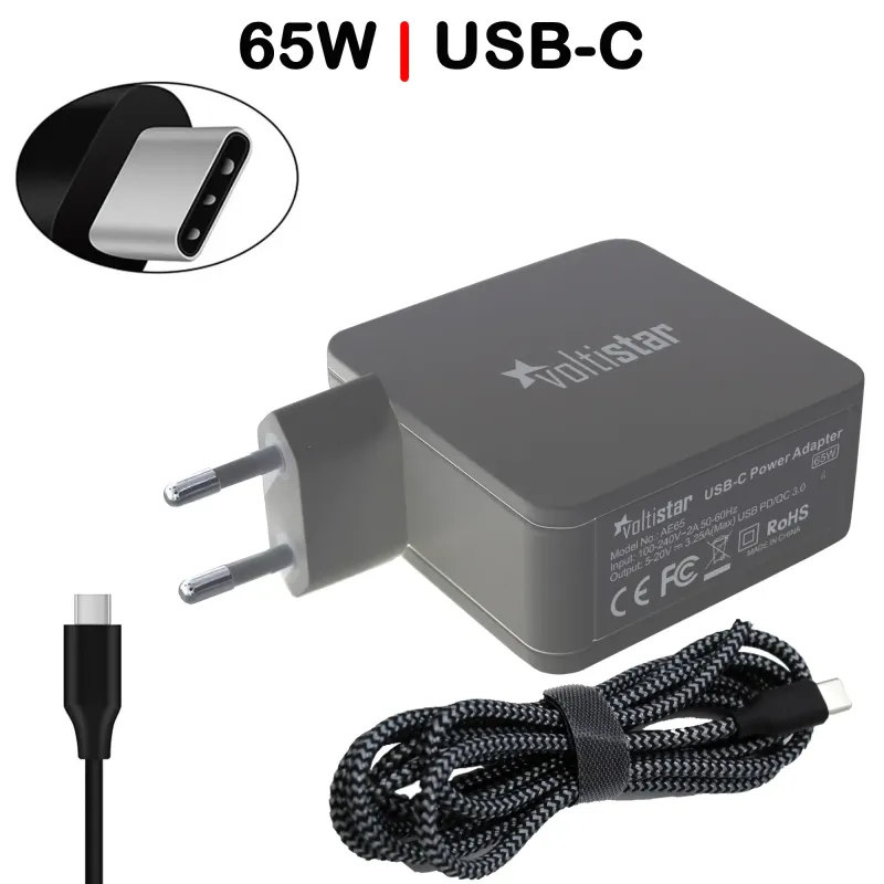 CARREGADOR USB-C MULTITENSÃO PARA PORTÁTIL 5V-20V 3.25A 65W PRETO CABO ENTRANÇADO