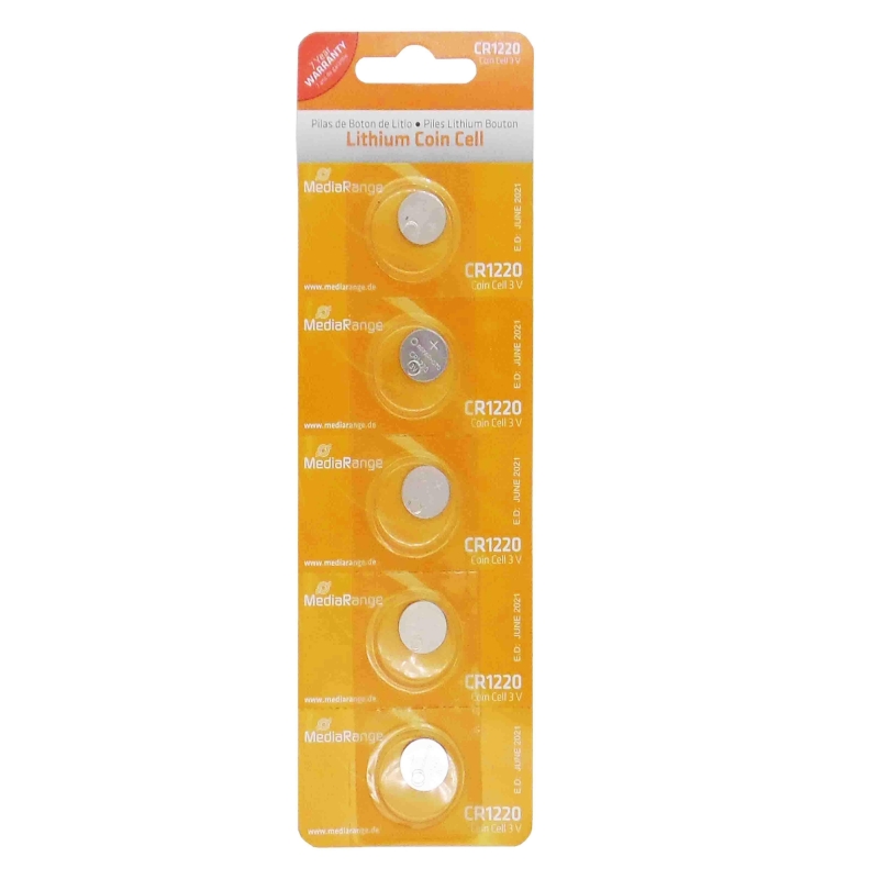 BATTERIE A BOTTONE CR1220 MEDIARANGE 3V CONFEZIONE DA 5 UNITÀ