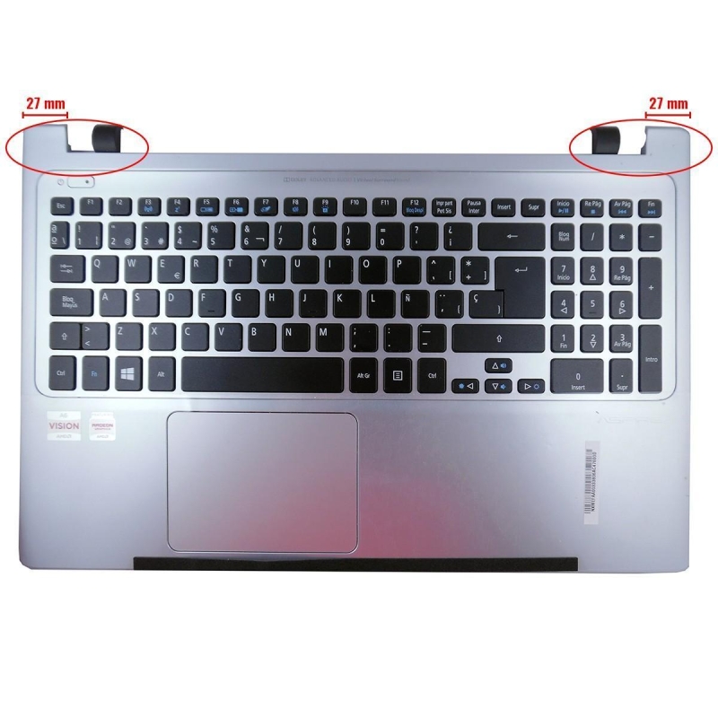 TECLADO PARA PORTATIL ACER V5-571 V5-551 CON CARCASA FRONTAL COMPLETA PLATEADA